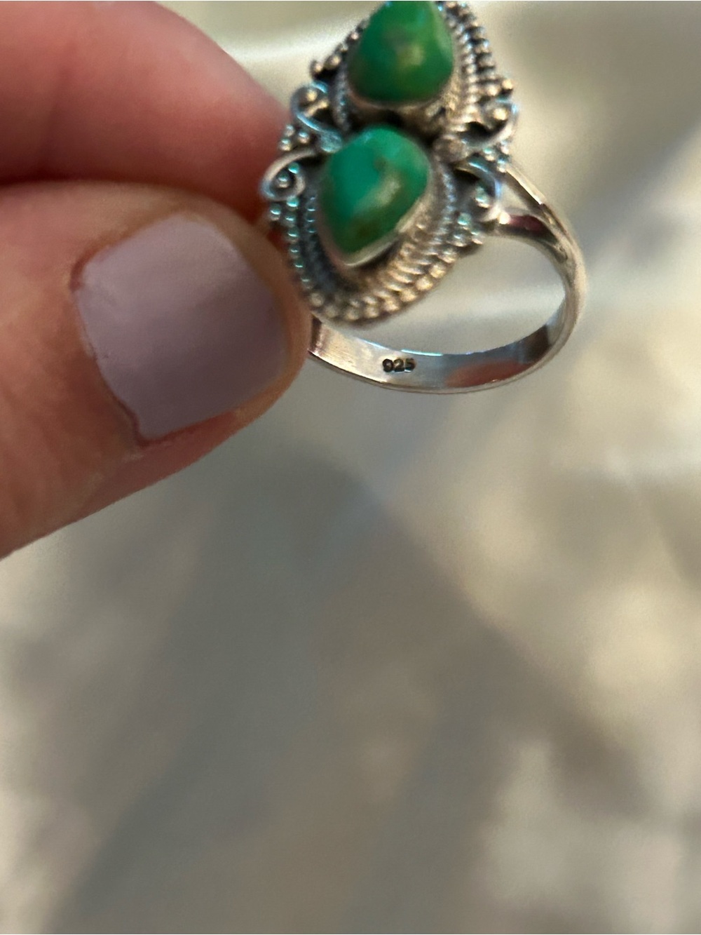 Sterling Silver Green Mojhave Double Teardrop Ring size 8.5 - Picture 8 of 8